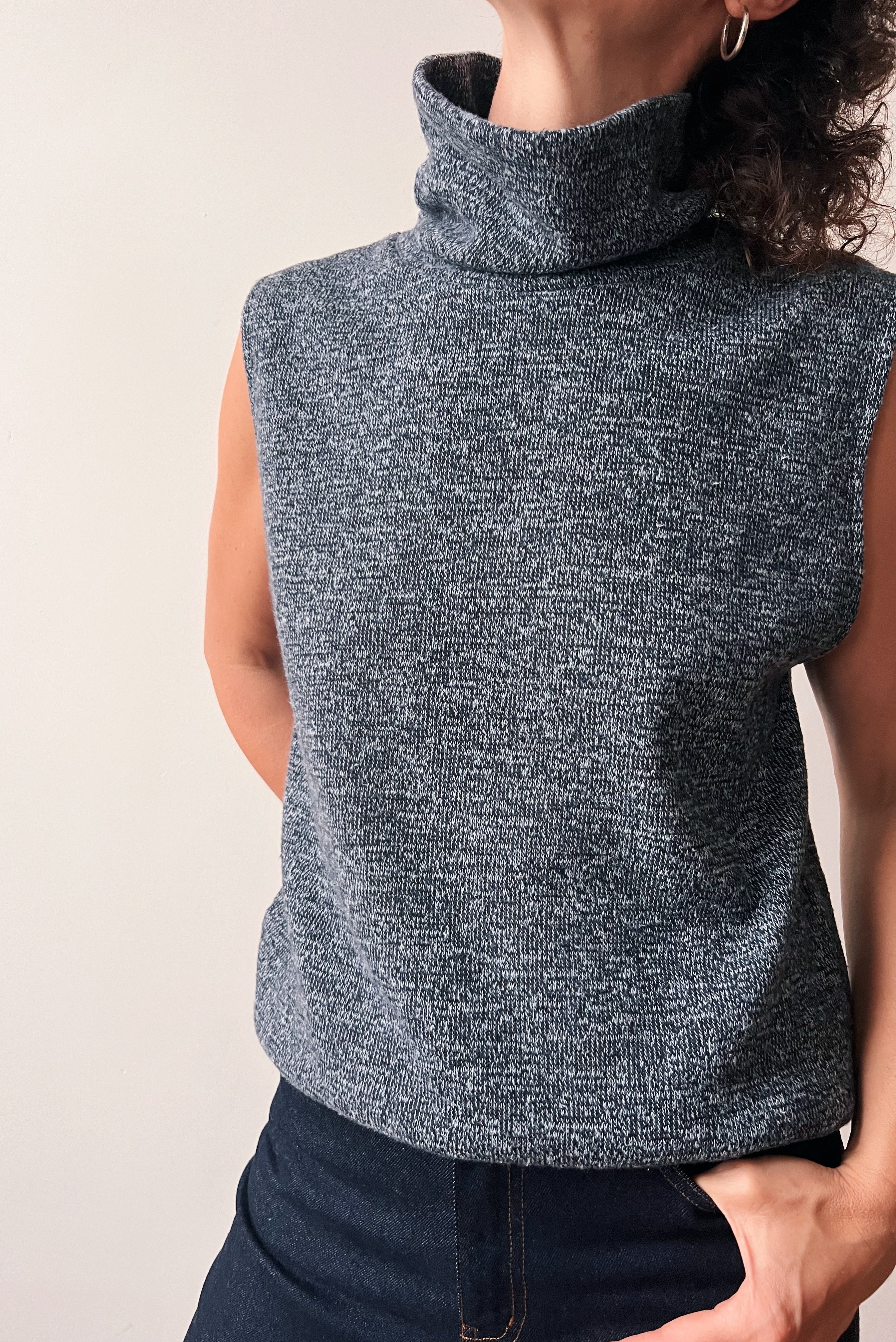 Gebreide Sleeveless Turtlesweater Freya - Grey Blue Melange
