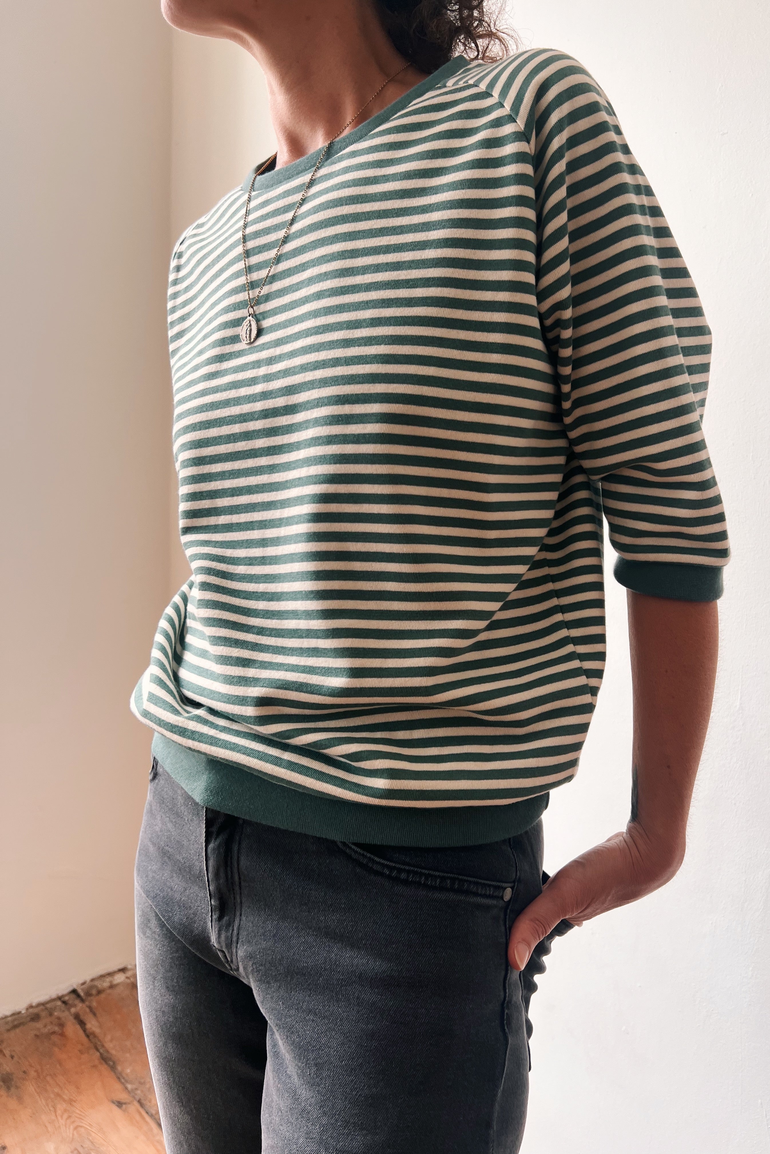 Midsleeve Sweater Cosette - Sage Stripes