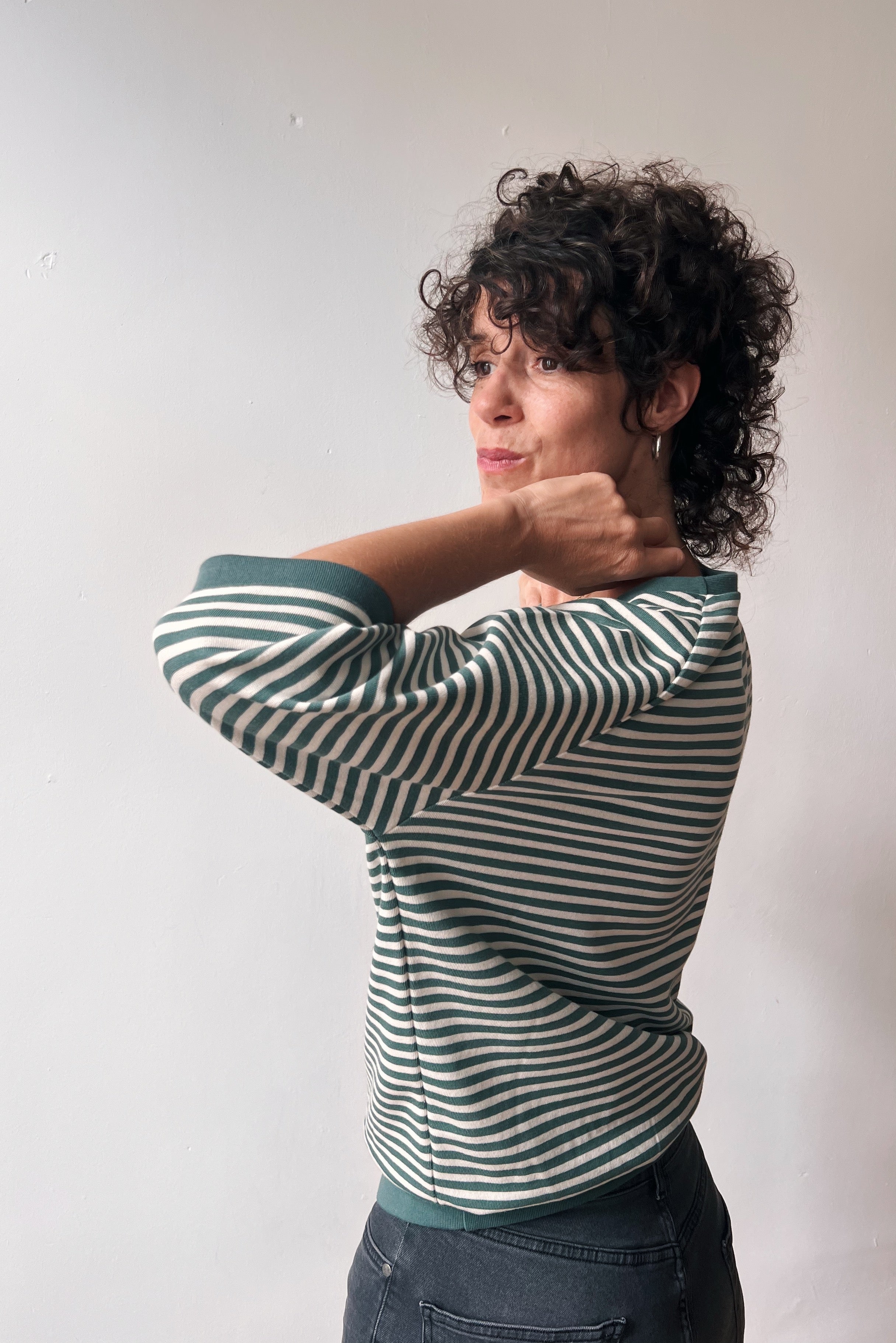 Midsleeve Sweater Cosette - Sage Stripes