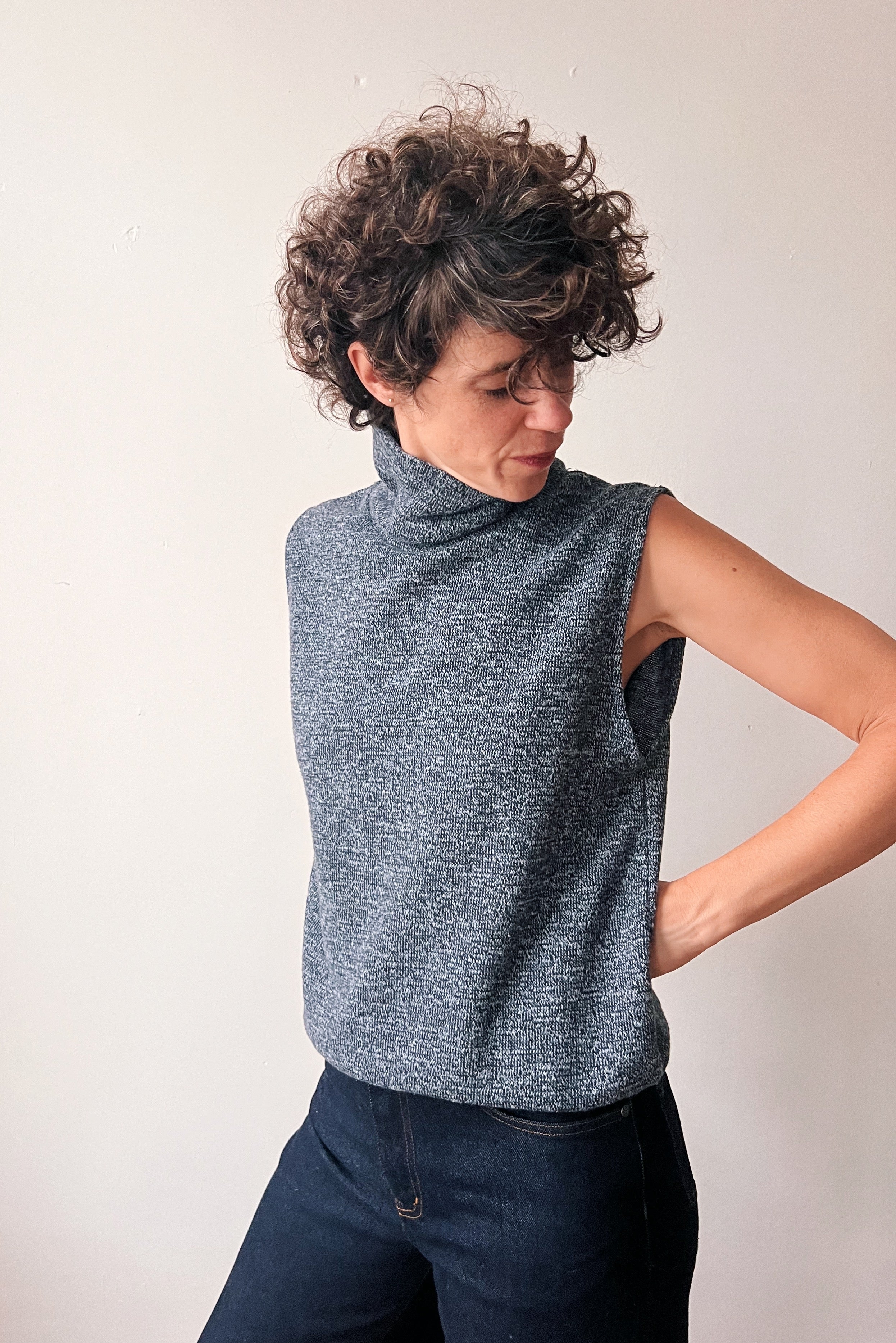 Gebreide Sleeveless Turtlesweater Freya - Grey Blue Melange