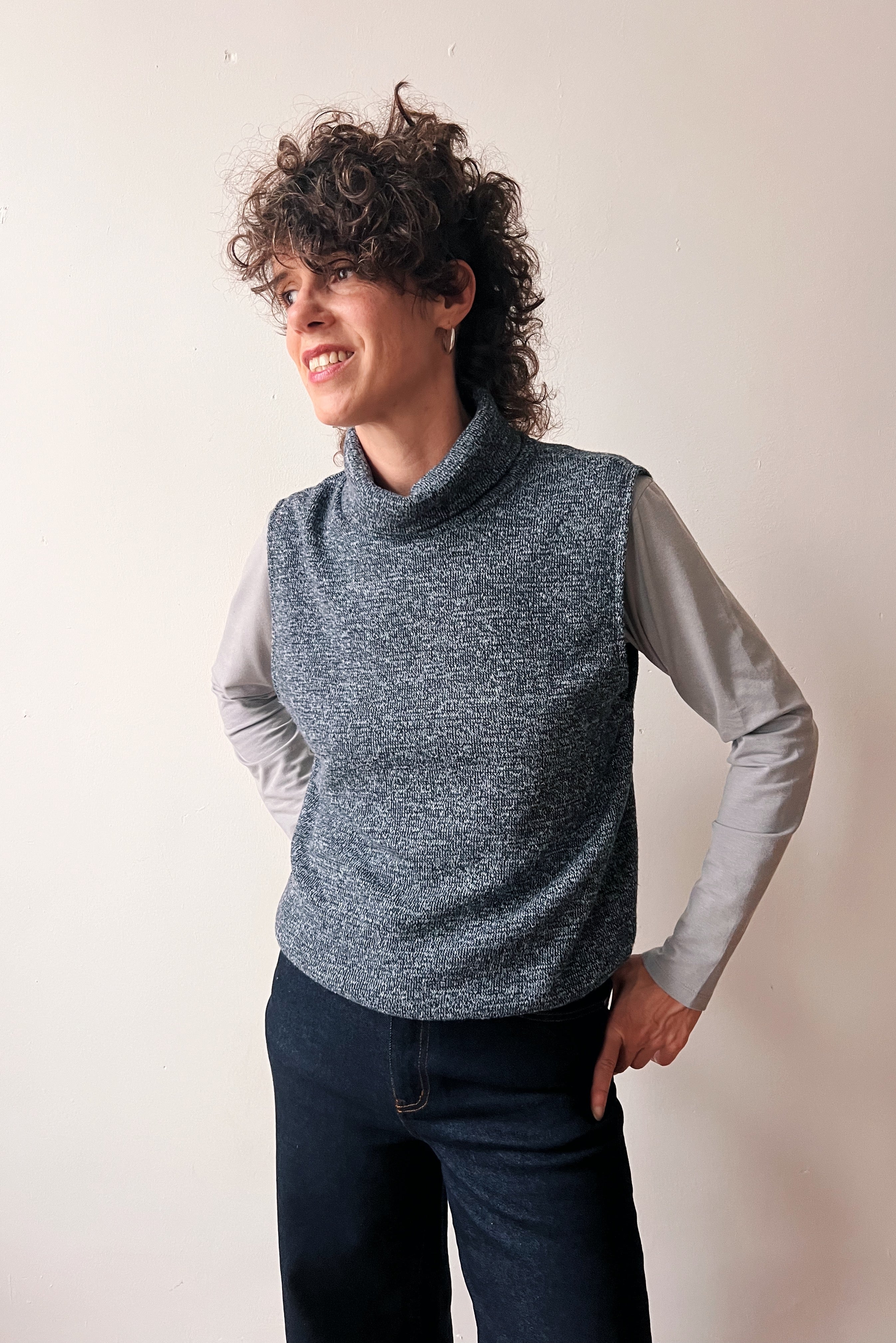 Gebreide Sleeveless Turtlesweater Freya - Grey Blue Melange
