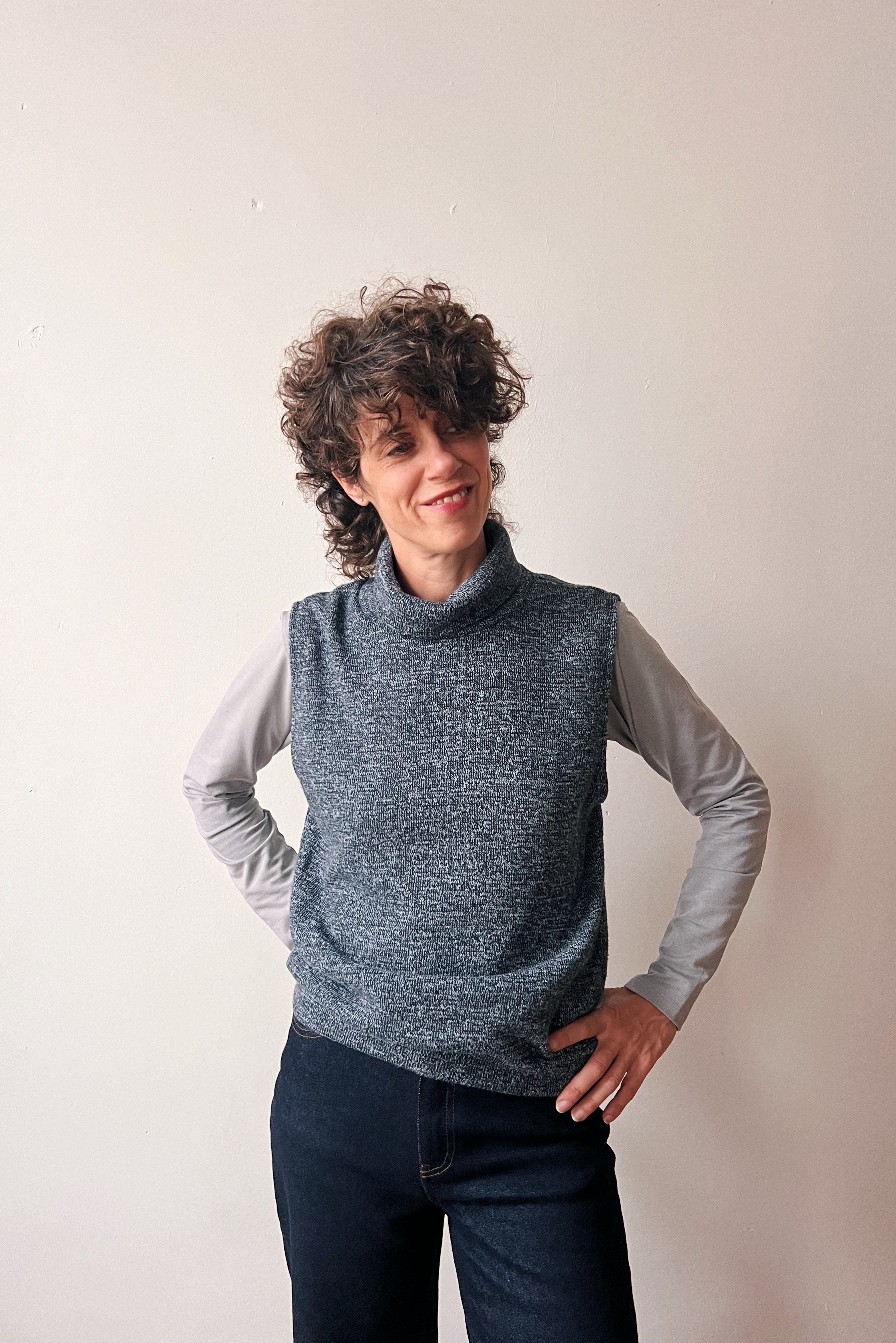 Gebreide Sleeveless Turtlesweater Freya - Grey Blue Melange