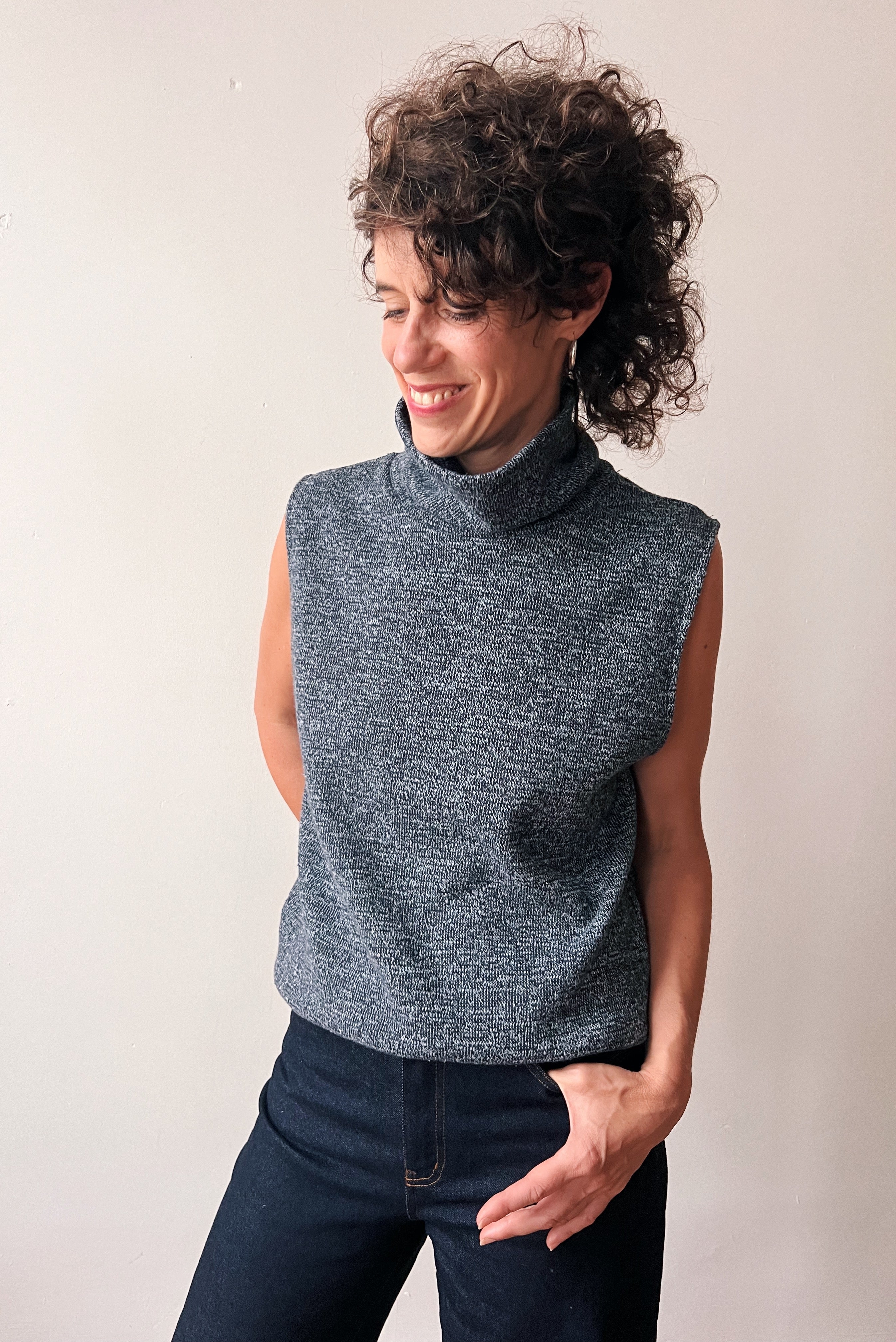 Gebreide Sleeveless Turtlesweater Freya - Grey Blue Melange