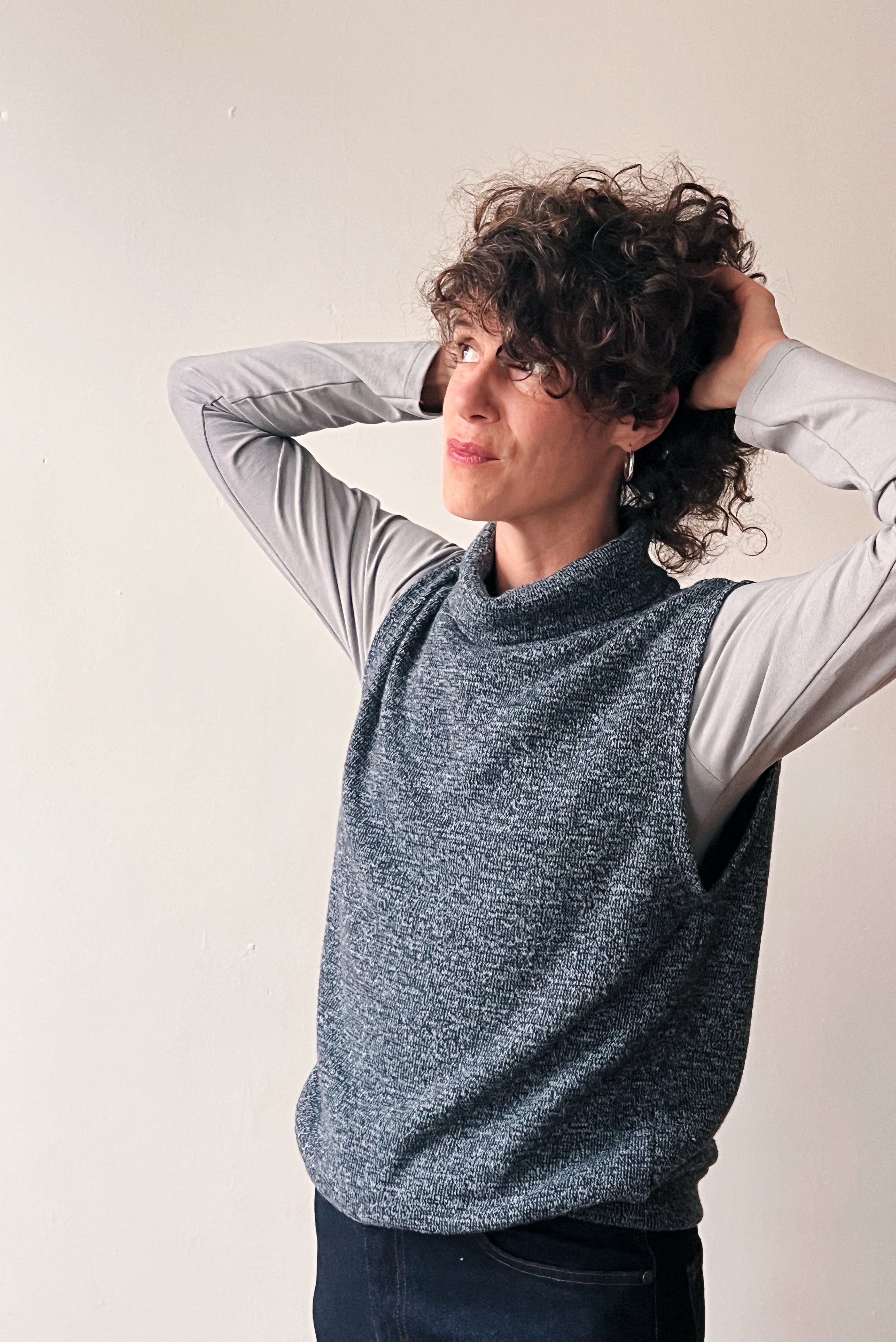Gebreide Sleeveless Turtlesweater Freya - Grey Blue Melange