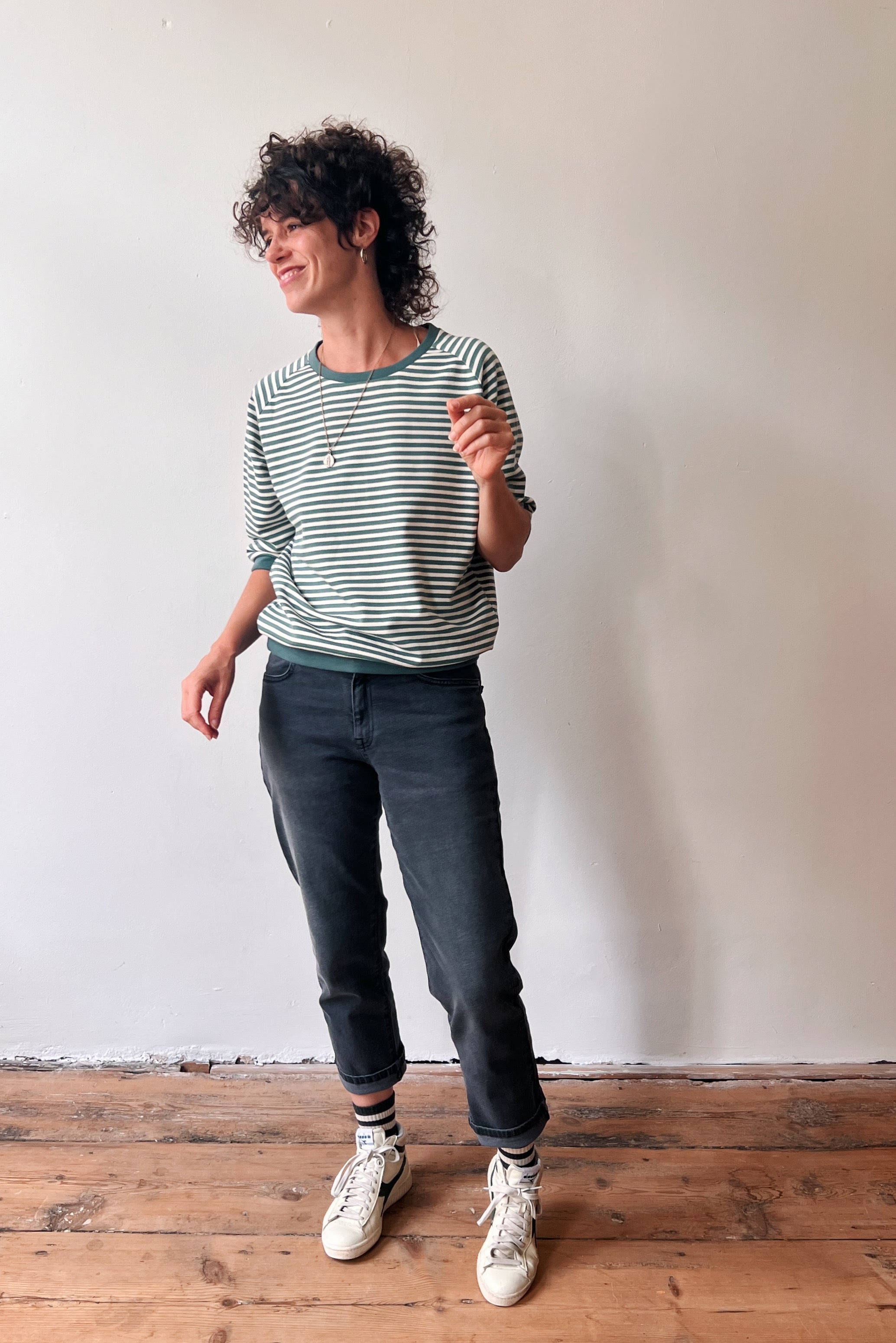 Midsleeve Sweater Cosette - Sage Stripes