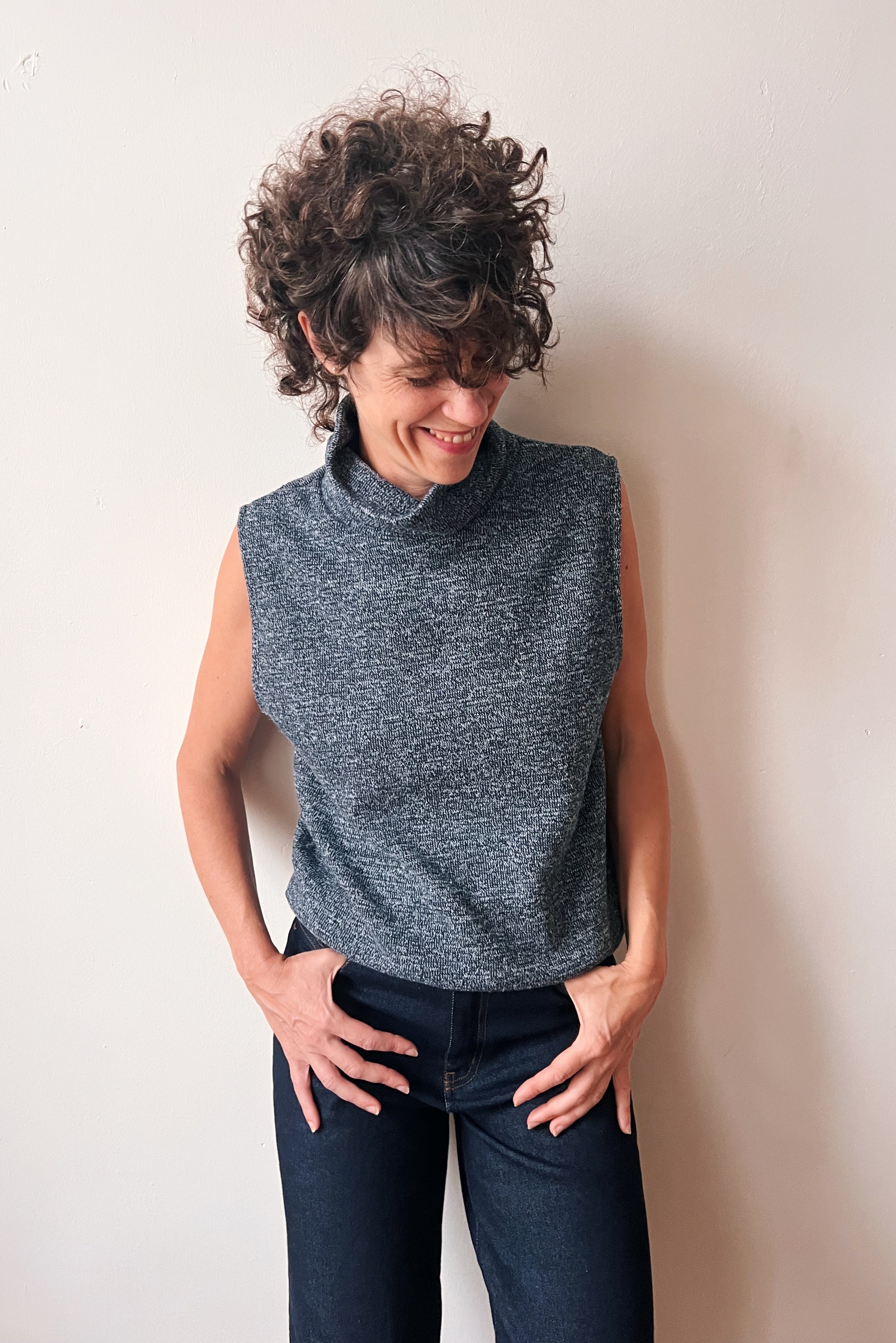 Gebreide Sleeveless Turtlesweater Freya - Grey Blue Melange