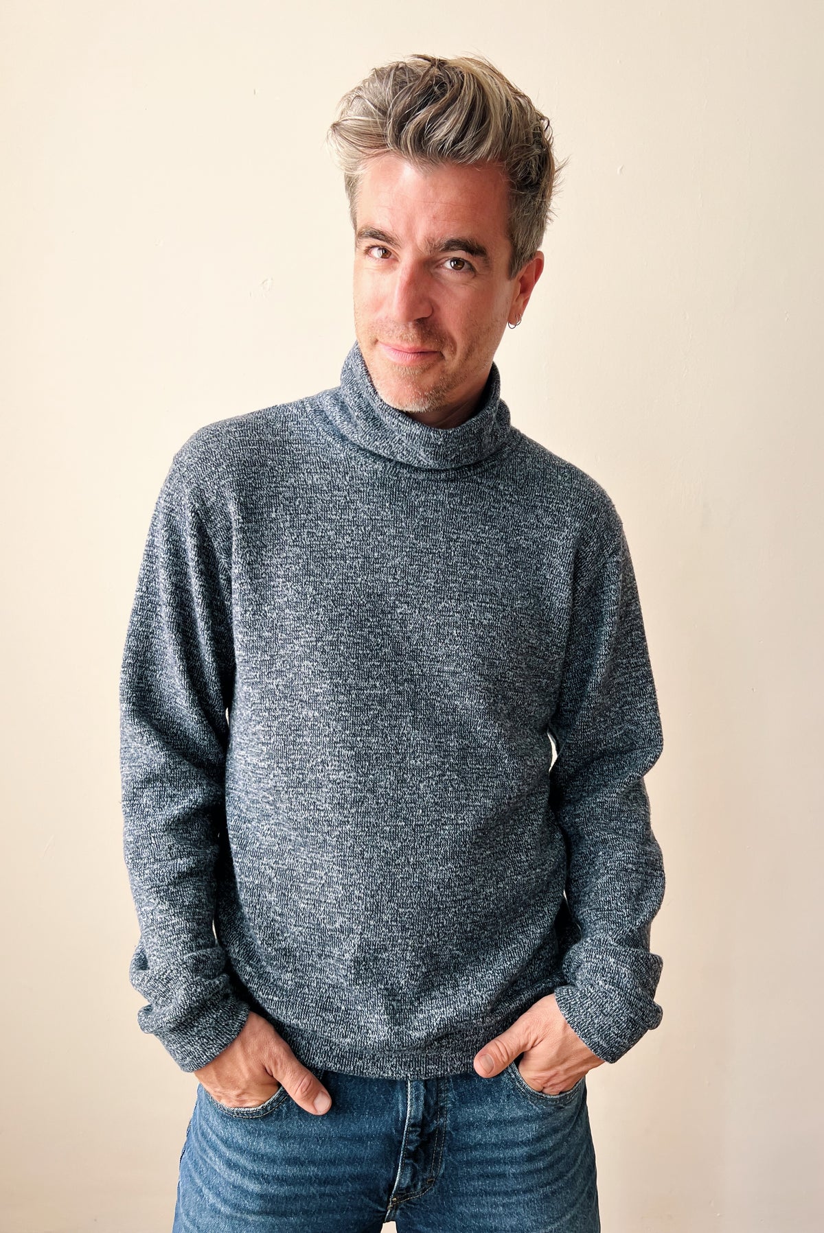 Knitted Turtle Sweater Lee - Grey Blue Melange