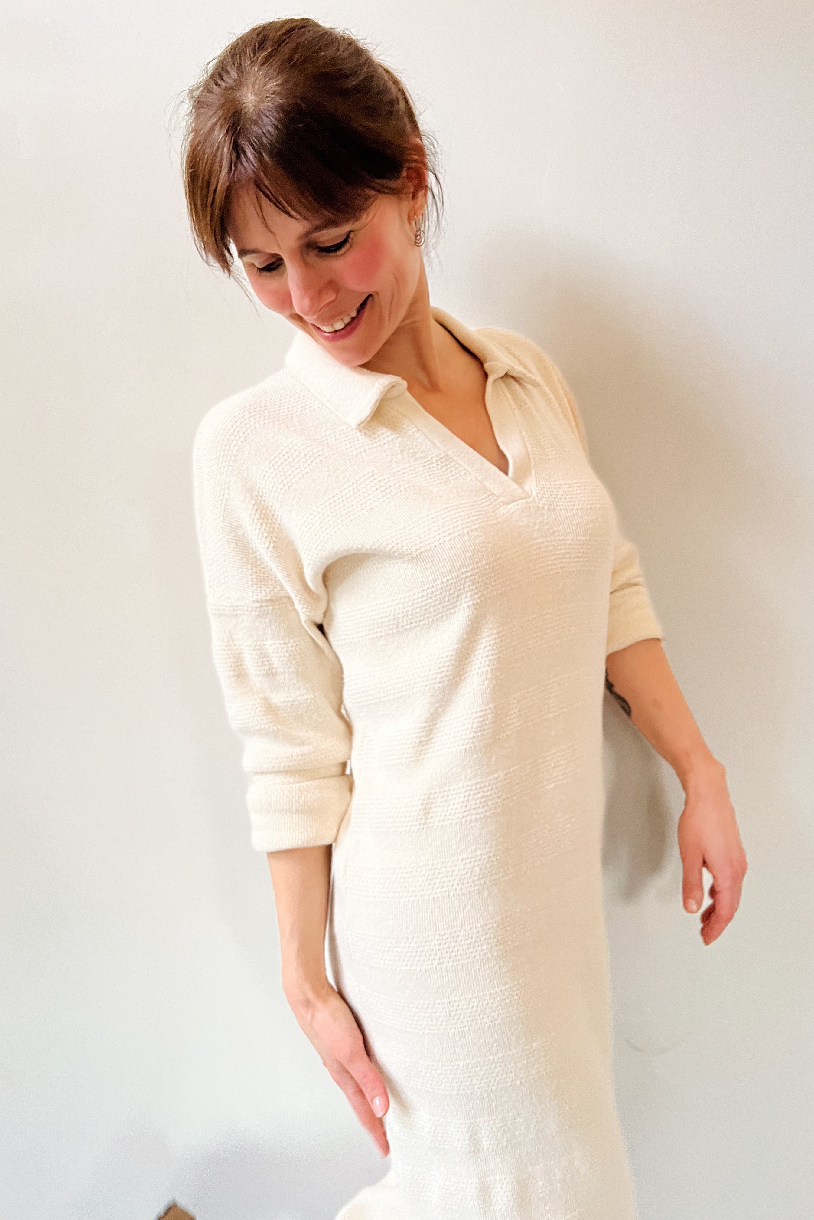 Knitted Longdress Ute - Jacquard Oat