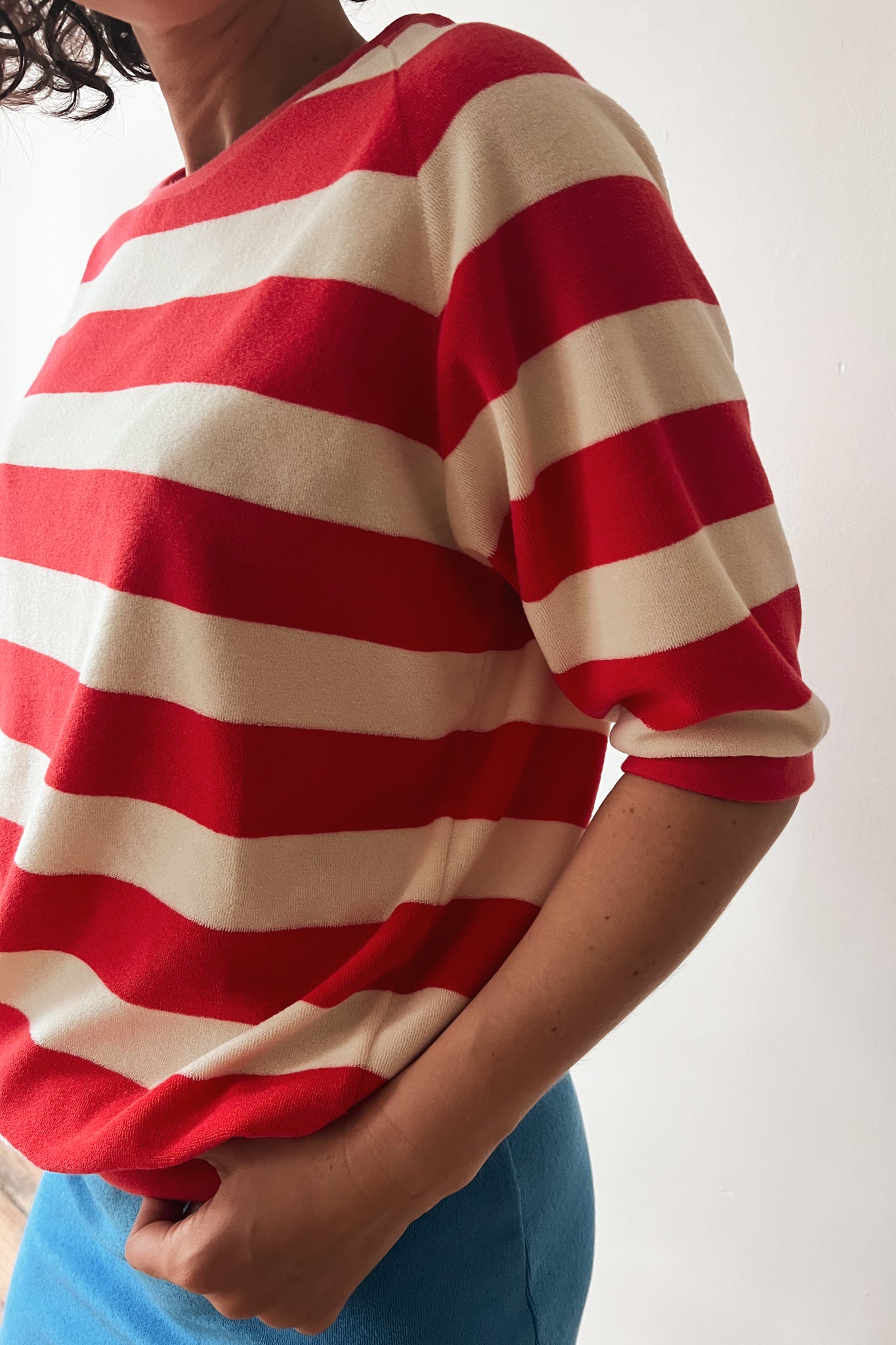 Midsleeve Sweater Cosette - Coral Terry Stripes