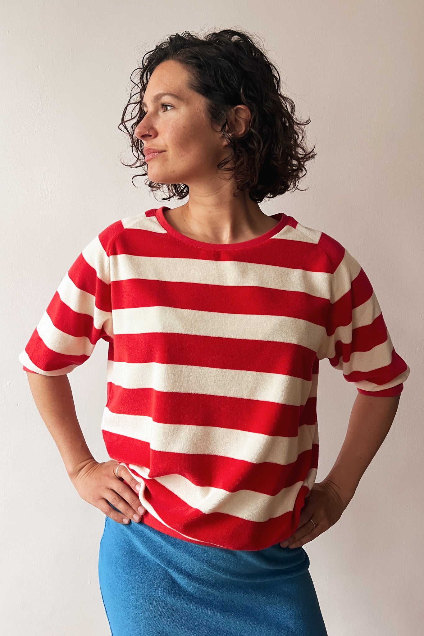 Midsleeve Sweater Cosette - Coral Terry Stripes